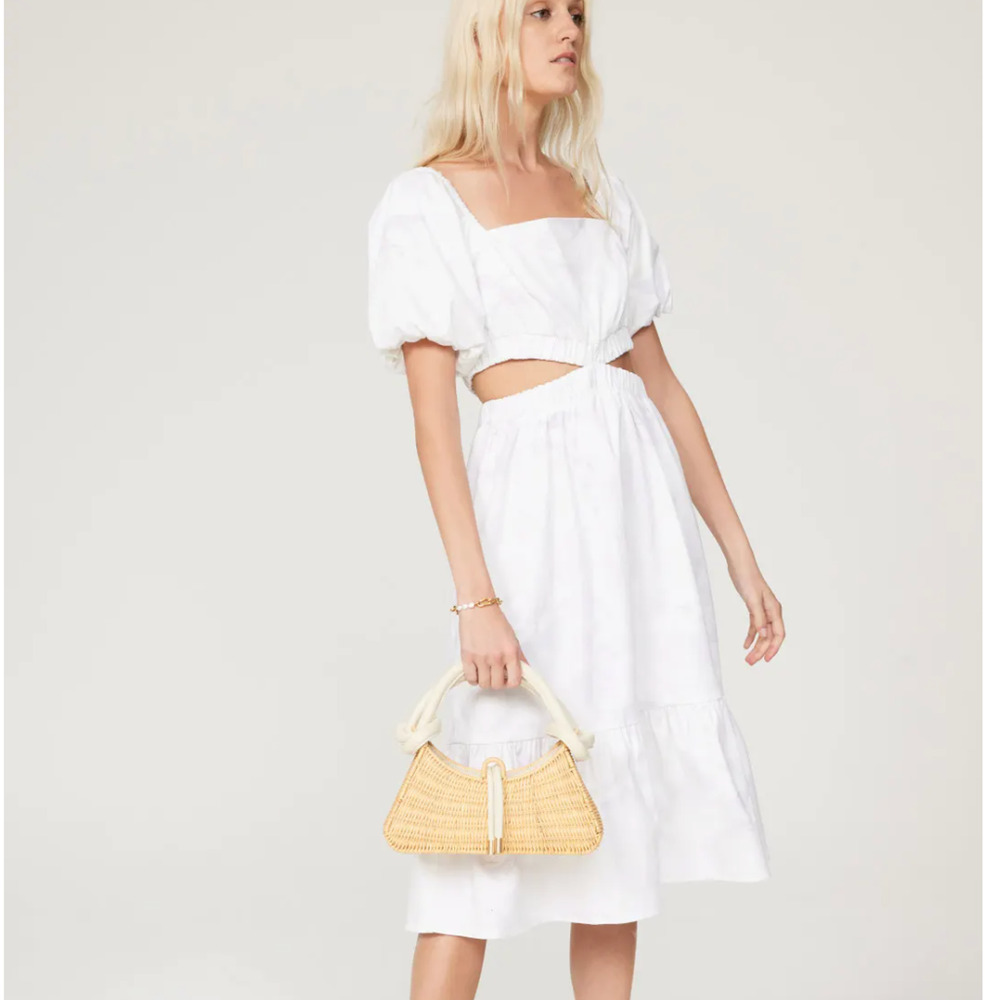 Louna White Prairie Midi Dress XL Cottagecore Cotton Cutout Vacation Party $355
